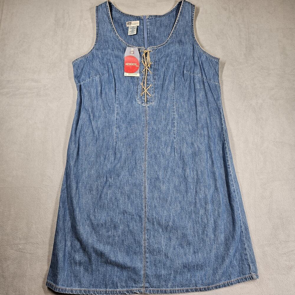 Vintage FADED GLORY Denim Dress Size 18W Lace Up 90s Y2K Western Country - Picture 1 of 8